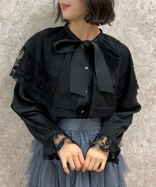 Cape x ribbon tie Blouse