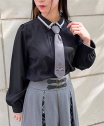 With emblem embroidery tie Blouse(Black-M)