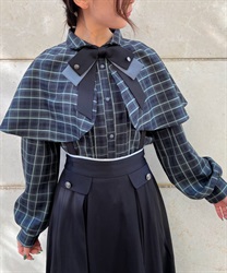 Cape -style Blouse with ribbon tie(Green-F)