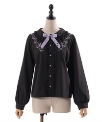 Cat silhouette embroidery Blouse