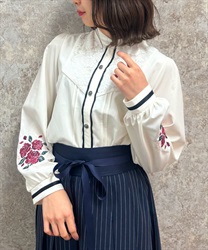 Sleeve embroidery x York lace Blouse(White-F)