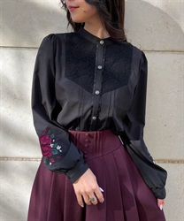 Sleeve embroidery x York lace Blouse(Black-F)