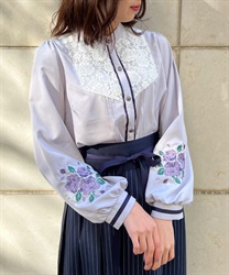 Sleeve embroidery x York lace Blouse(Lavender-F)