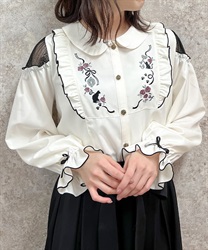 Cat embroidery Yorkflill Blouse(White-F)
