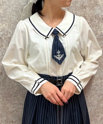Blouse with embroidered tie(White-M)