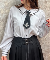 Blouse with embroidered tie(Grey-M)