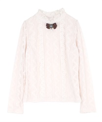 Lacy blouse with ribbon brooch(Ecru-Free)