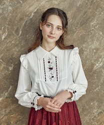 Rose ribbon Blouse Pullover(White-F)