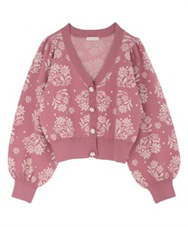 Flower jacquard knit cardigan(Pink-Free)