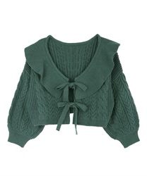 Short frill knit cardigan(Green-Free)
