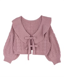 Short frill knit cardigan(Pink-Free)