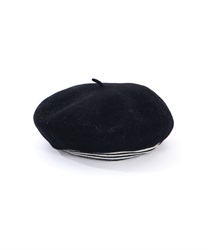 Line beret with logo plate(Black-F)