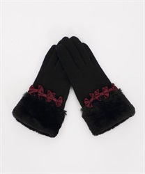 Tripe ribbons gloves(Black-M)