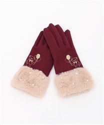 Bear embroidery gloves(Wine-F)