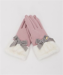 Velor ribbon gloves(Pink-F)