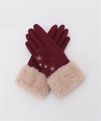 Snow crystal pattern embroidery gloves(Wine-F)