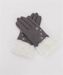 Snow crystal pattern embroidery gloves(Grey-F)