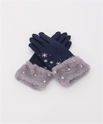 Snow crystal pattern embroidery gloves(Navy-F)