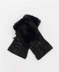 Lace -up x fur use gloves(Black-F)