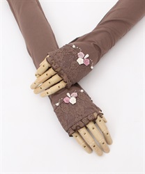 UV long gloves with rolled roses(Brown-F)