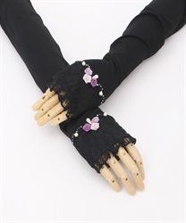 UV long gloves with rolled roses(Black-F)
