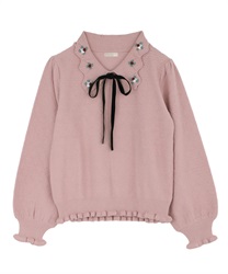 Flower embroidery knit pullover(Pink-Free)