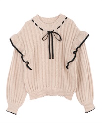 Frill knit pullover(Beige-Free)