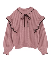 Frill knit pullover(Pink-Free)