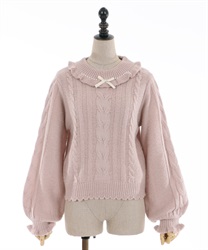 Pearl ribbon design pullover(Pink-Free)