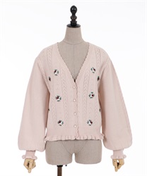 Flower embroidery knit cardigan(Pink-Free)