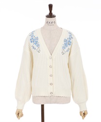 Flower embroidery knit cardigan(White-F)