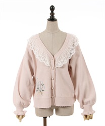 Bouquet embroidery knit Cardigan(Pink-F)