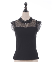 Lace bustier switching Tank top(Black-F)