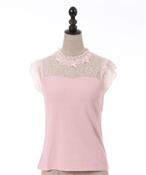 Lace bustier switching Tank top(Pink-F)