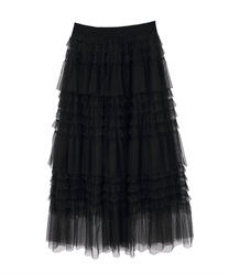 Long tiered frill skirt(Black-Free)