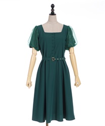 Puff sleeve square neck Dress(Green-F)