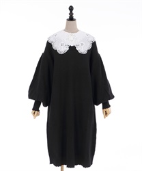 Cross collar knit dress(Black-Free)