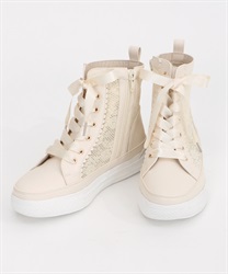 Laces high cut sneakers(White-S)