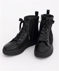 Laces high cut sneakers(Black-S)