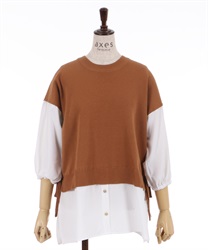 Knit vest laryered pullover(Orange-F)