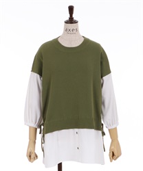 Knit vest laryered pullover(Green-F)