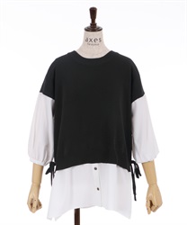 Knit vest laryered pullover(Black-F)