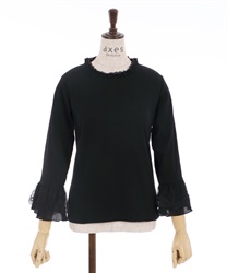 Volume embroidery tulle pullover(Black-F)