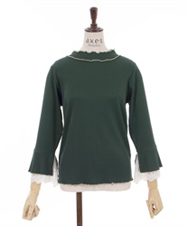 Lace layered sleeve melodic Pullover(Dark green-F)