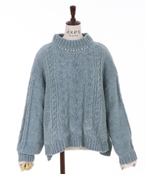 Velor knit pullover(Saxe blue-Free)