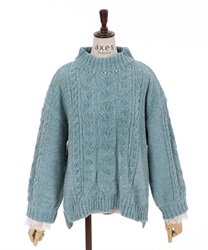 Velor knit pullover(Green-Free)
