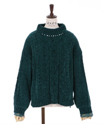 Velor knit pullover(Dark green-Free)