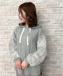 Lace-up knit parka pullover