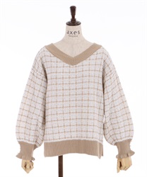 V-neck tweed knit pullover(Ecru-Free)