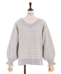 V-neck tweed knit pullover(Grey-Free)